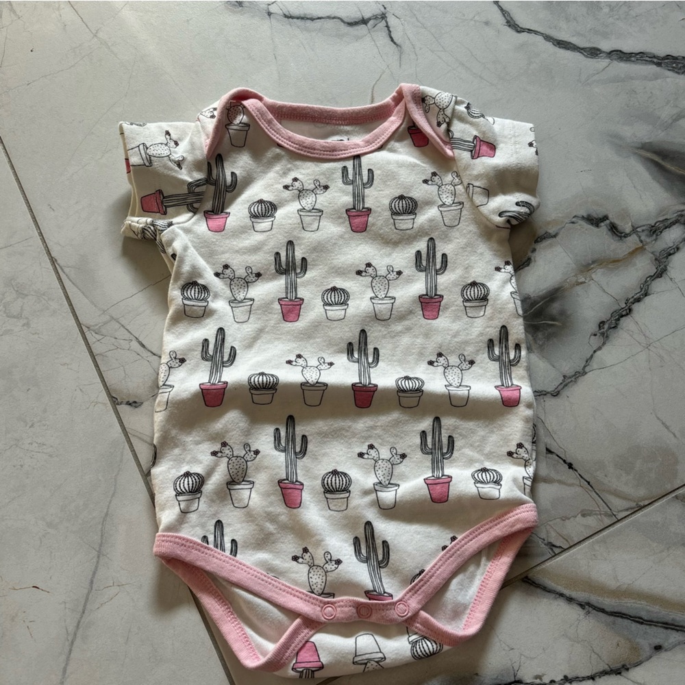 Cactus Print Bodysuit - Pink and White